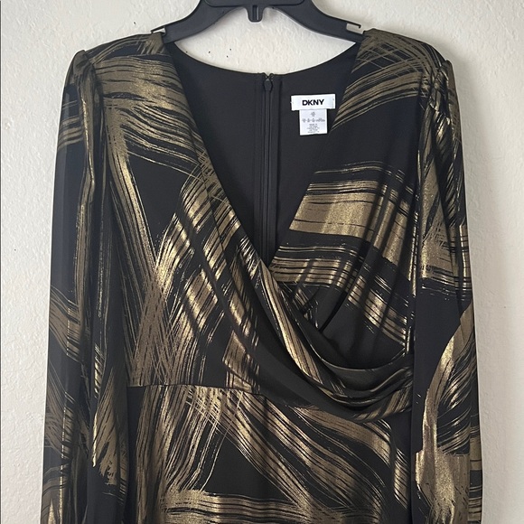 NWOT DKNY Women's Metallic-Print Asymmetric-Hem Black and Gold Dress in  Size 10 - mordernwear.com